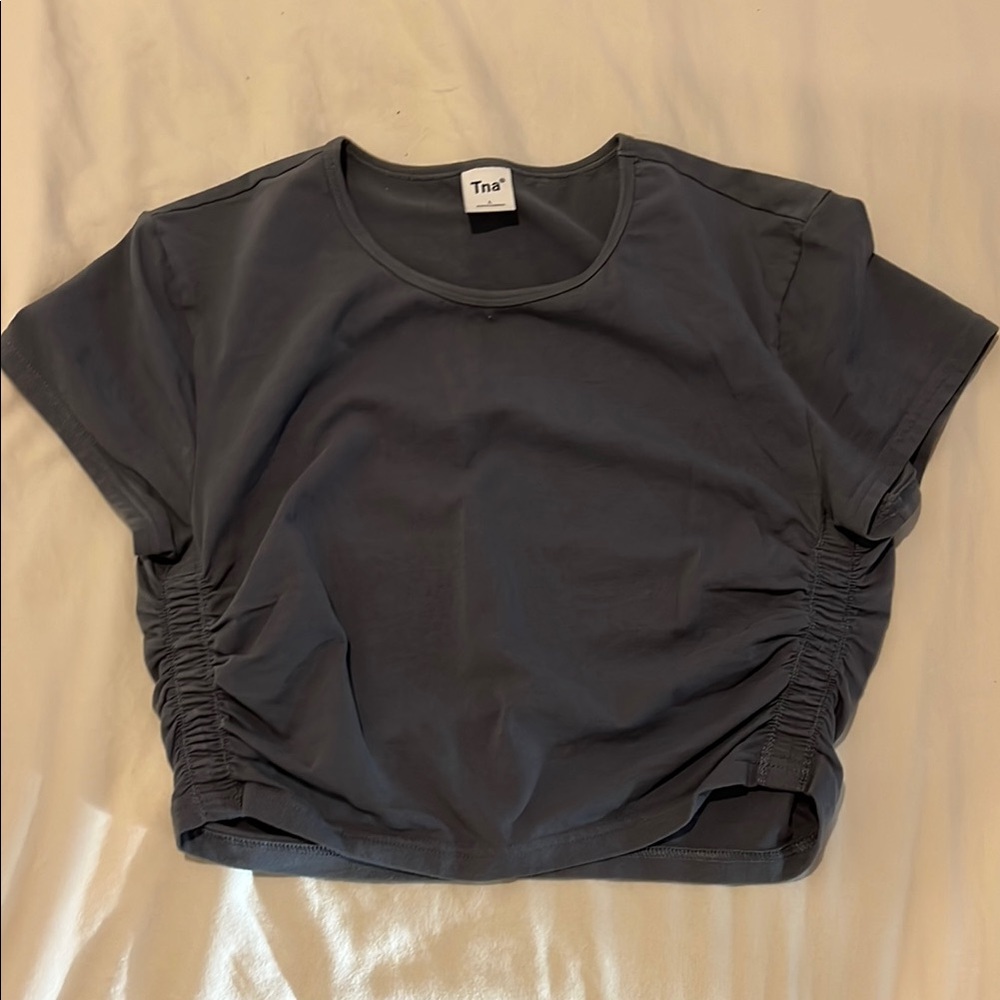 TNA Gray Ruched Crop T-Shirt